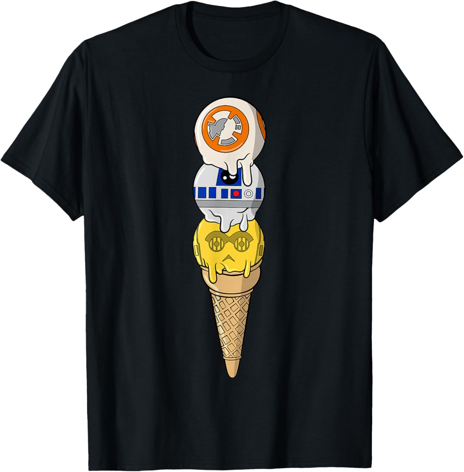 Star Wars Classic BB-8 R2-D2 & C-3PO Ice-Cream Scoops T-Shirt - T-Shirt | Black