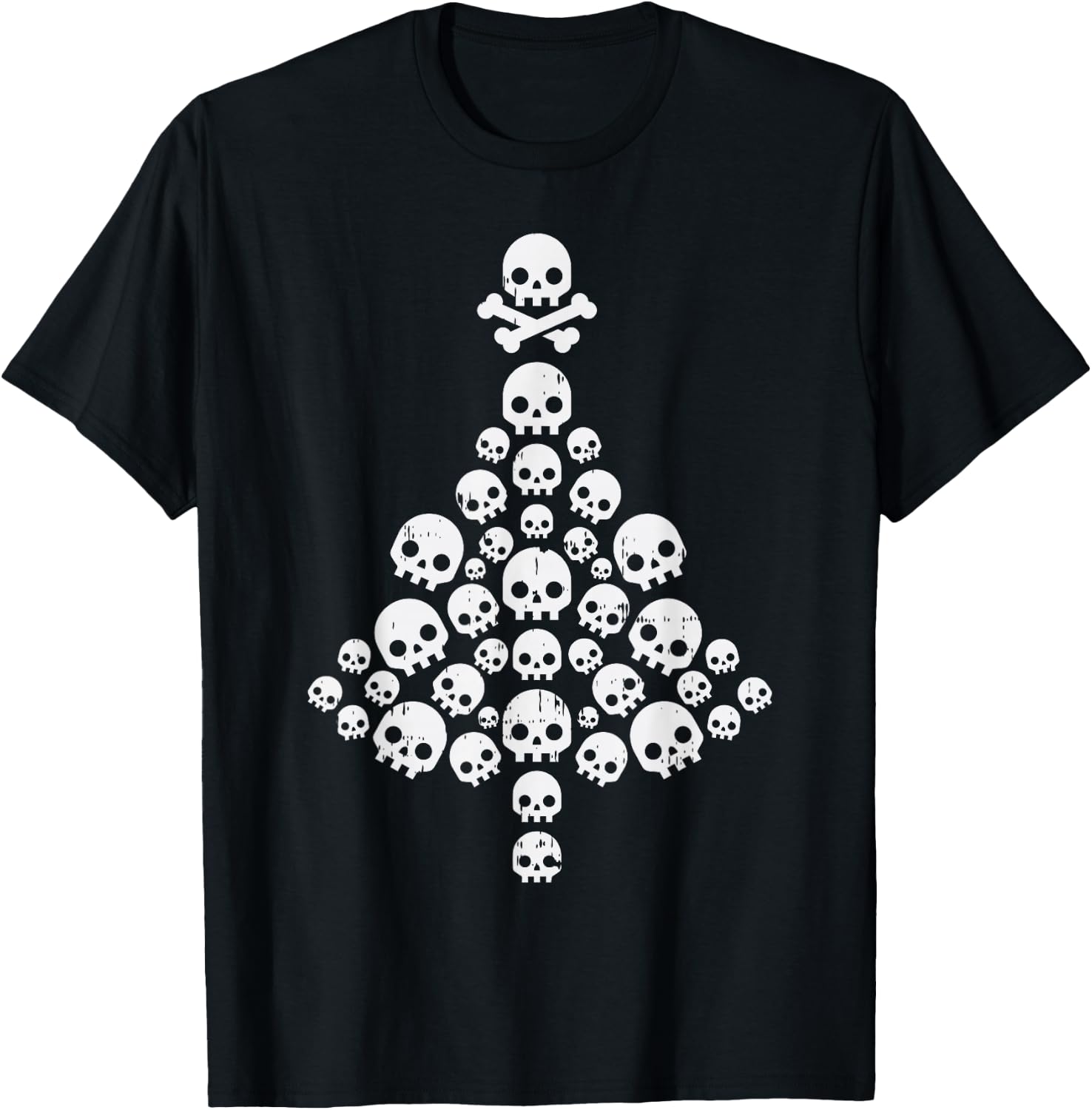 Skull Skeleton Christmas Tree Xmas Holiday Biker Rocker PJ T-Shirt - T-Shirt | Black