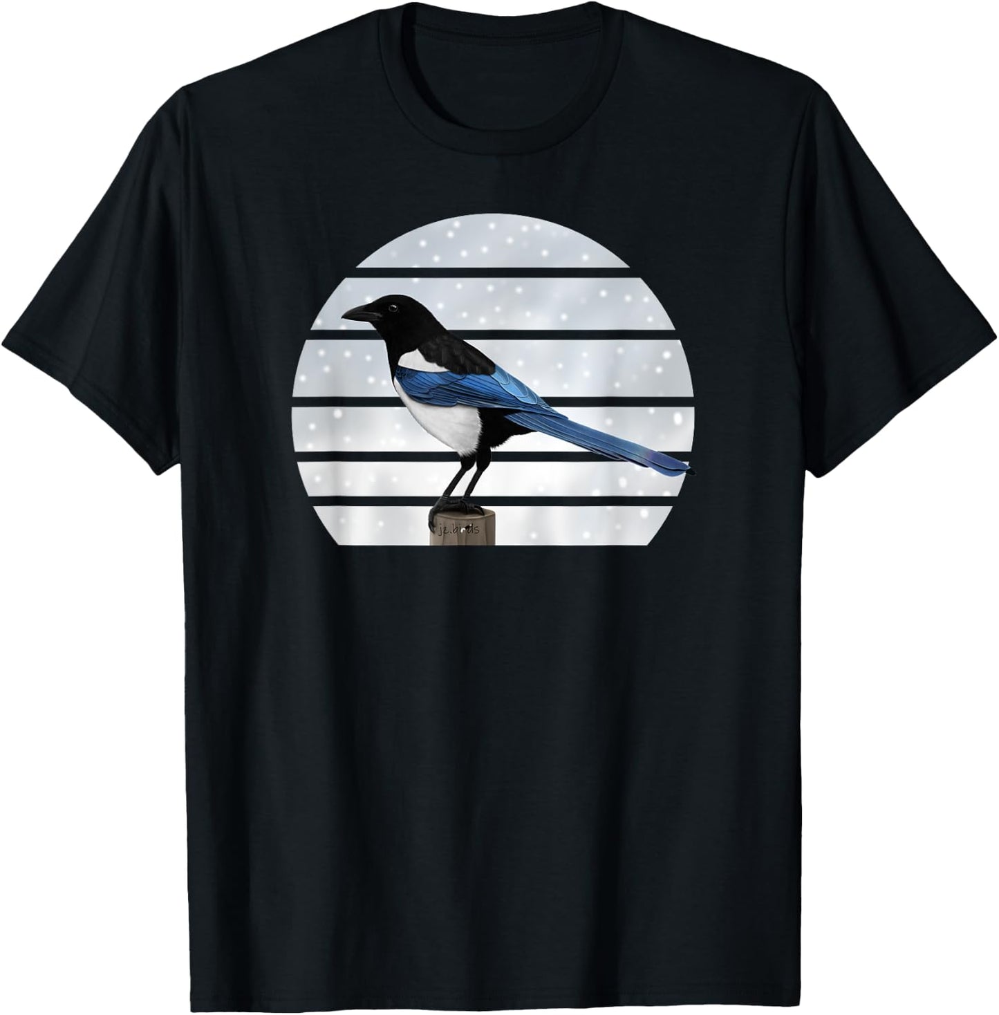 Magpie Winter Birds Christmas Snow Birder Birdwatching T-Shirt - T-Shirt | Black