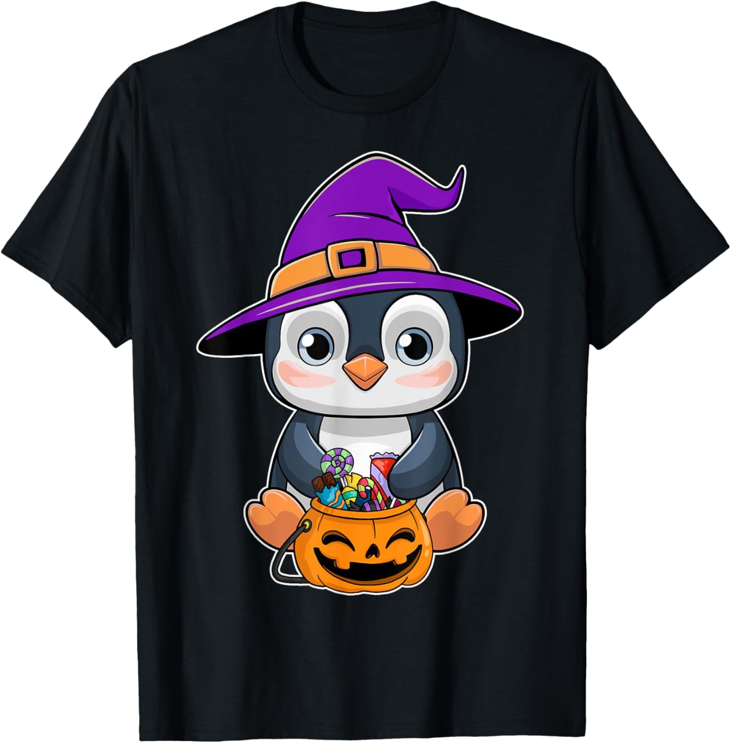 Penguin Halloween Witch Hat Pumpkin Penguin Halloween T-Shirt - T-Shirt | Black