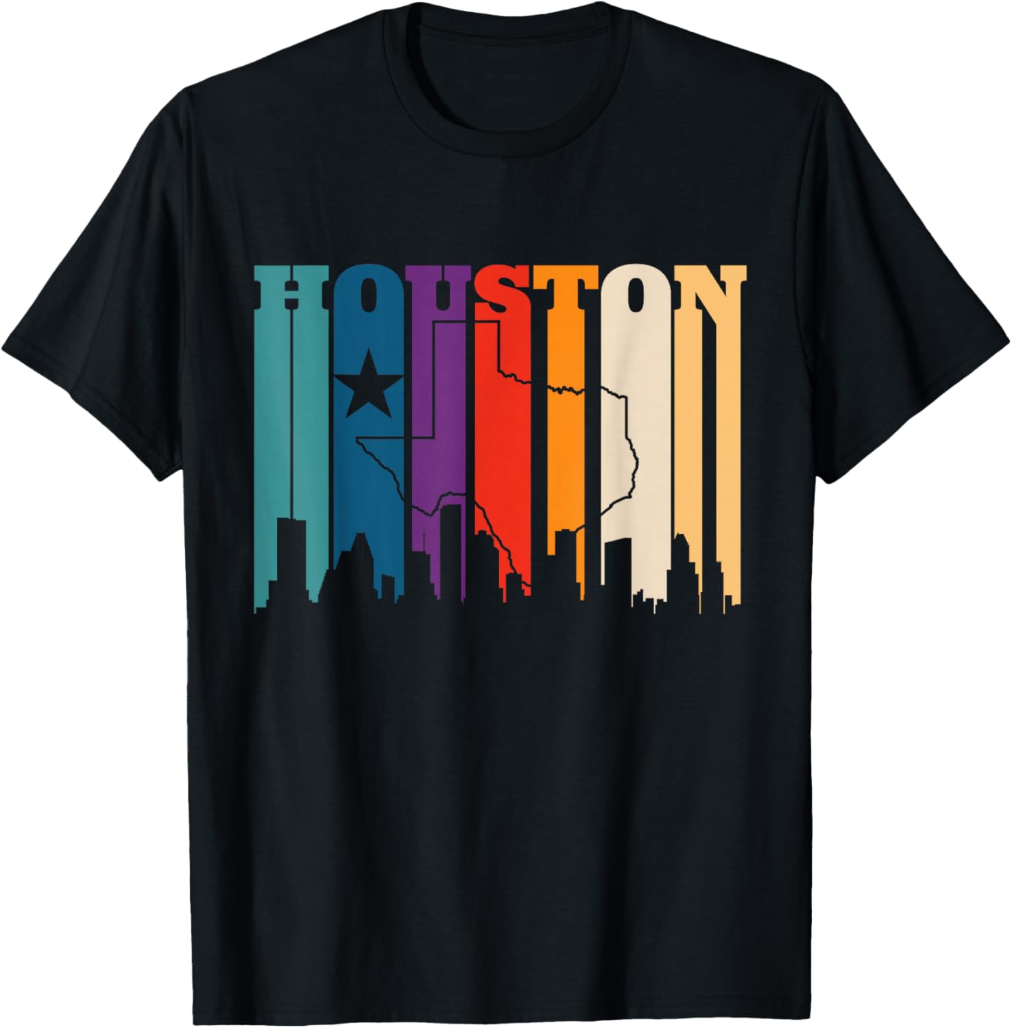 Houston Texas Map Skyline Gift Texas Home State Souvenir T-Shirt - T-Shirt | Black