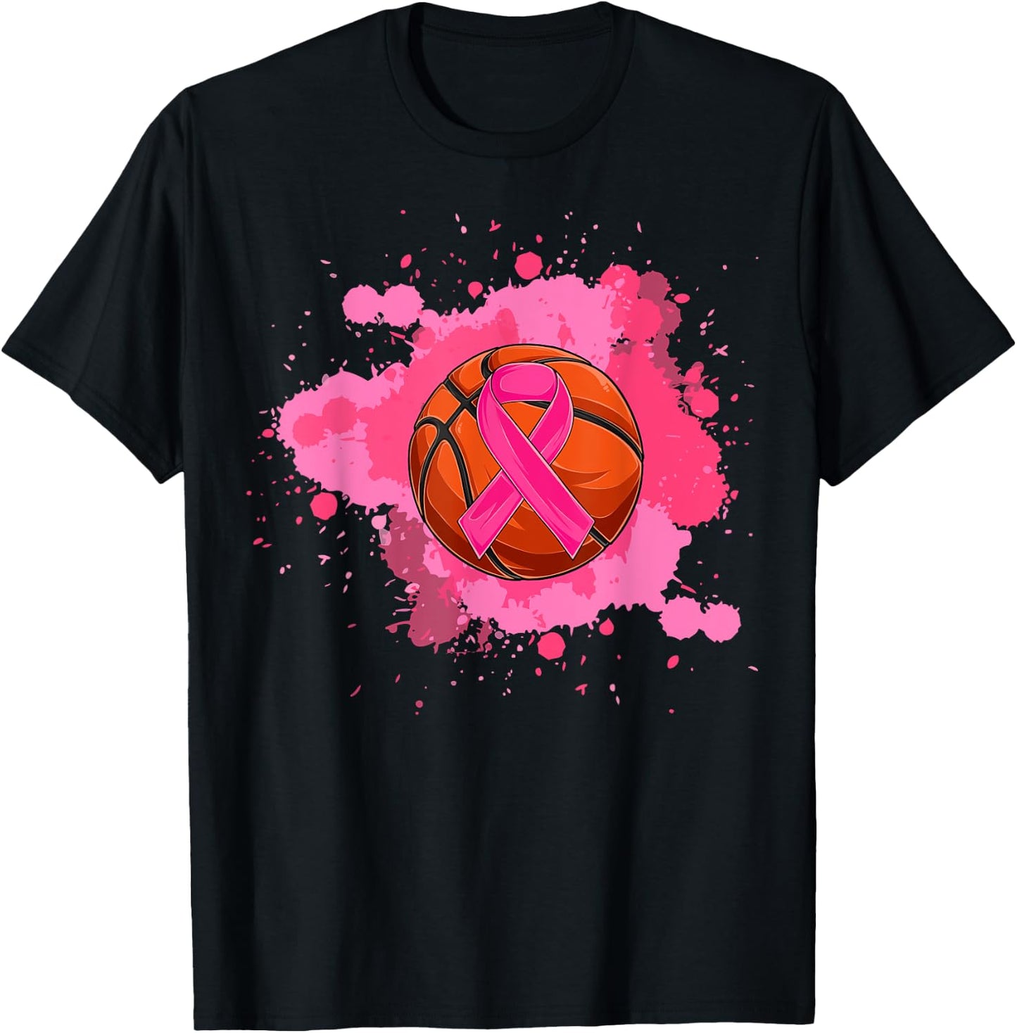 Pink Ribbon Basketball Breast Cancer Awareness T-Shirt - T-Shirt | Black