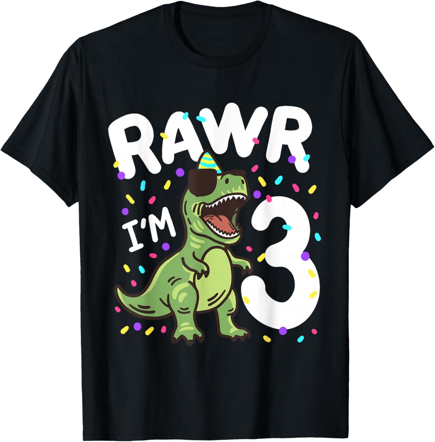 Three Rawr I'm 3 Years Old T Rex Dinosaur 3rd Birthday Boys T-Shirt - T-Shirt | Black