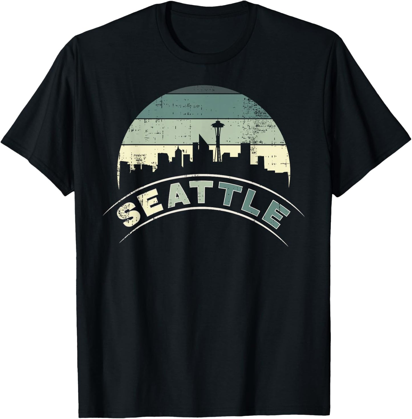 Grunge Seattle Skyline Distressed Look design T-Shirt - T-Shirt | Black