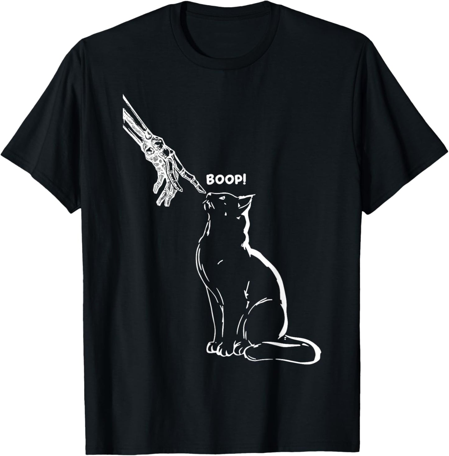 Black Cat Skeleton Hand Boop Halloween Pet Women Girls Kids T-Shirt - T-Shirt | Black