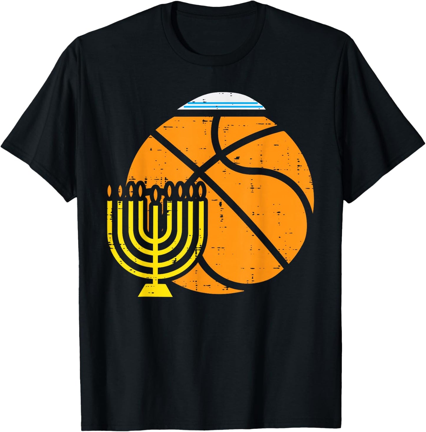 Jewish Basketball Menorah Hanukkah Chanukah Sport Lover Gift T-Shirt - T-Shirt | Black