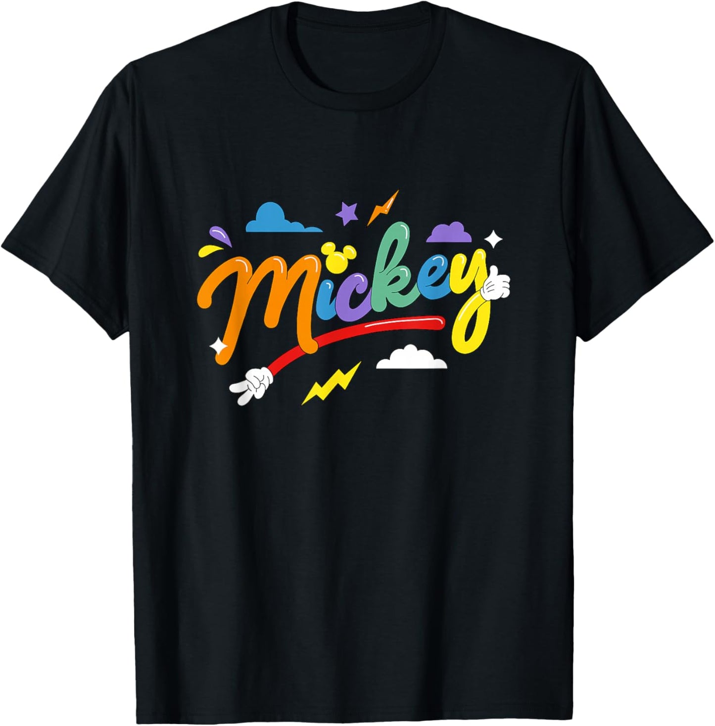 Disney Mickey And Friends Retro Rainbow Bubble Logo T-Shirt - T-Shirt | Black