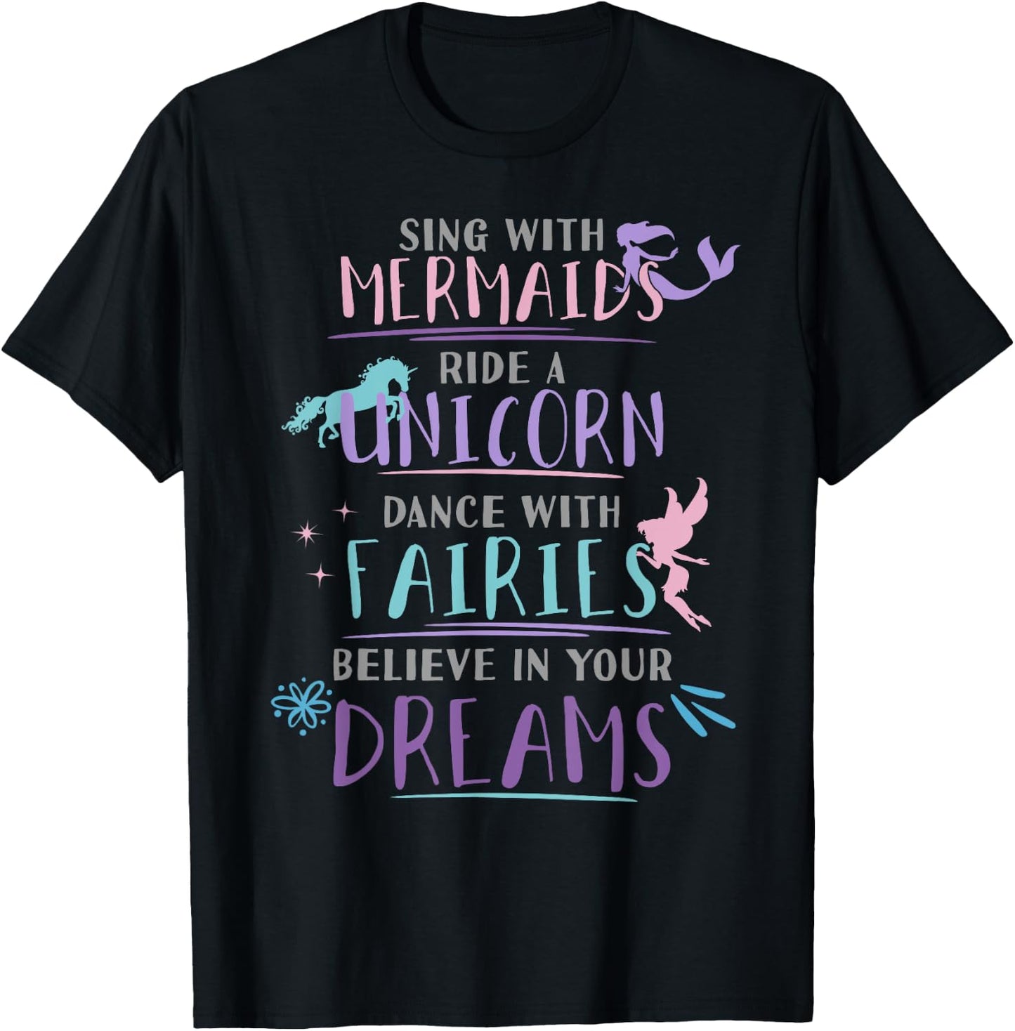 Cute Mermaid Unicorn Fairy Enchanted Girls T-Shirt - T-Shirt | Black