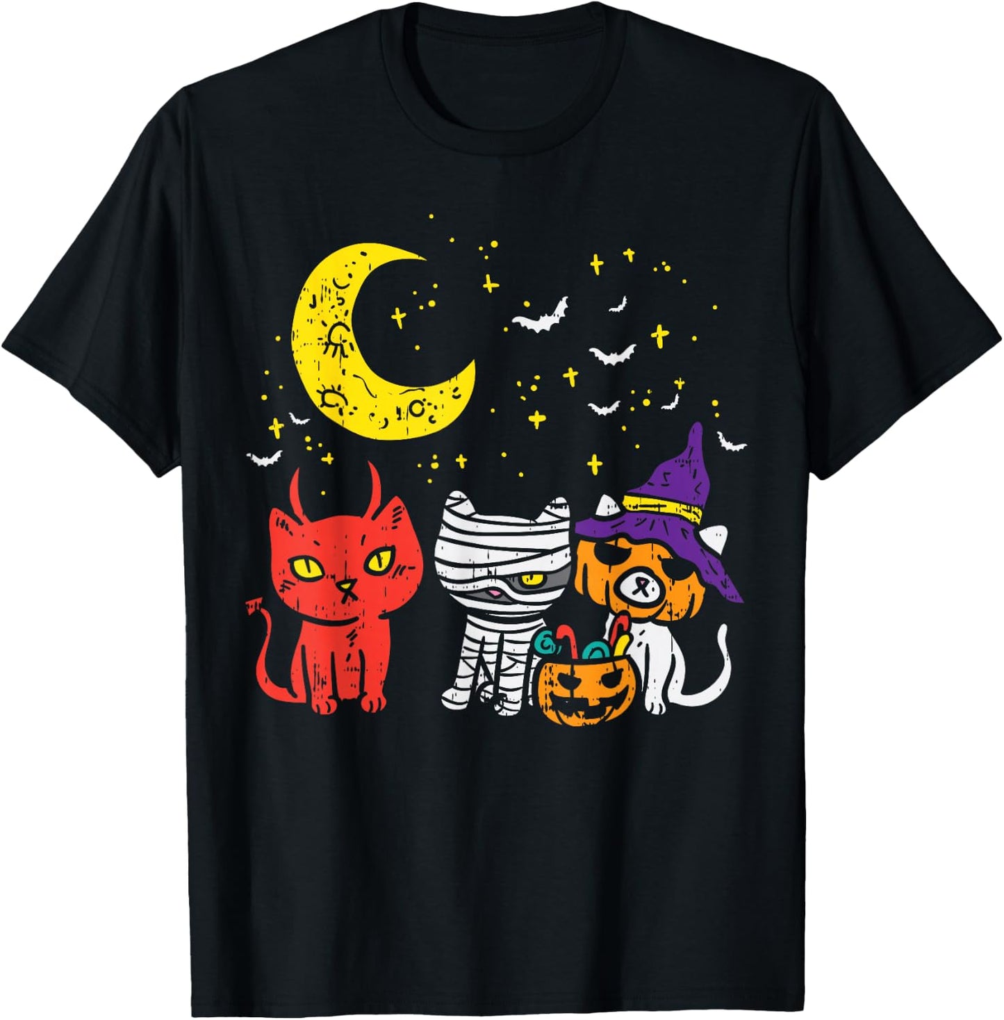 Kitten Mummy Pumpkin Devil Cute Halloween Cat Lover Gift T-Shirt - T-Shirt | Black