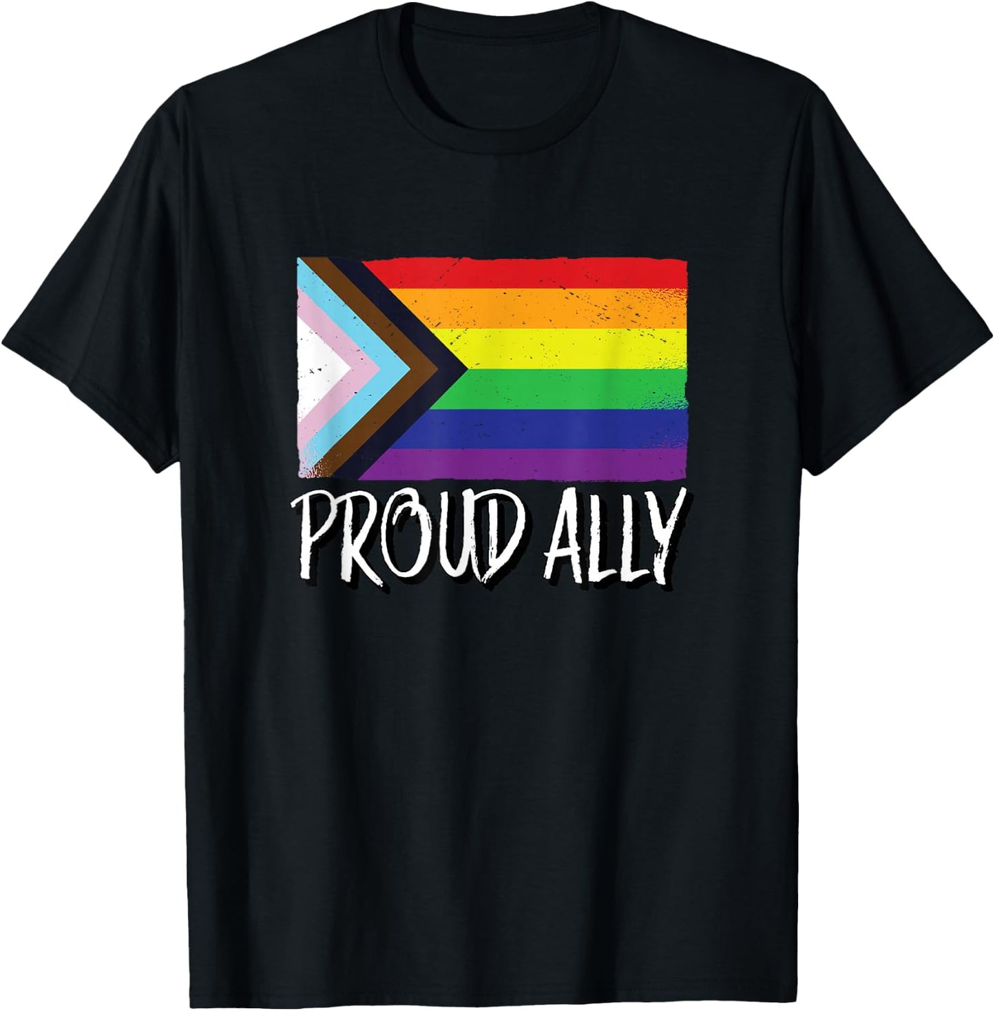 Proud Ally | Gay Pride Month LGTBQ Black Pride Flag T-Shirt - T-Shirt | Black