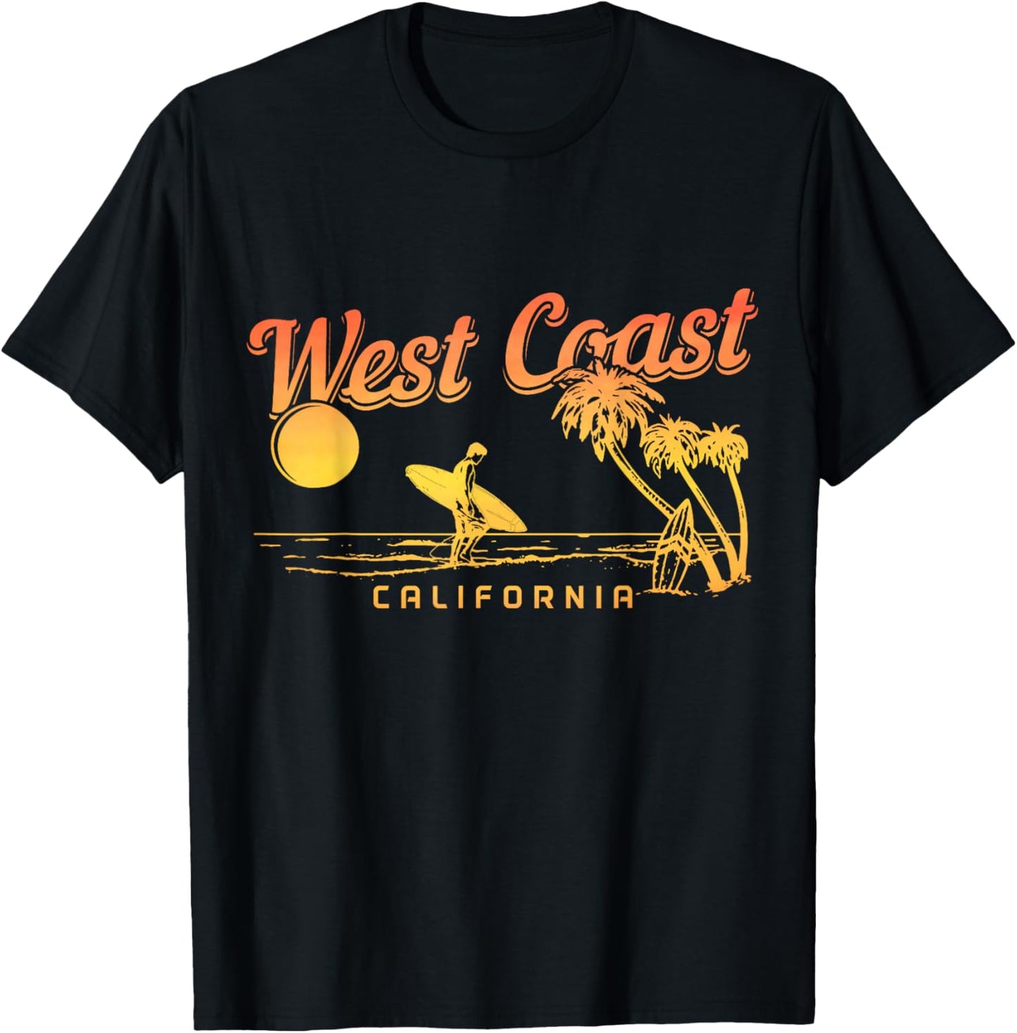 West Coast California Beach Surfing Vintage Surfer T-Shirt - T-Shirt | Black