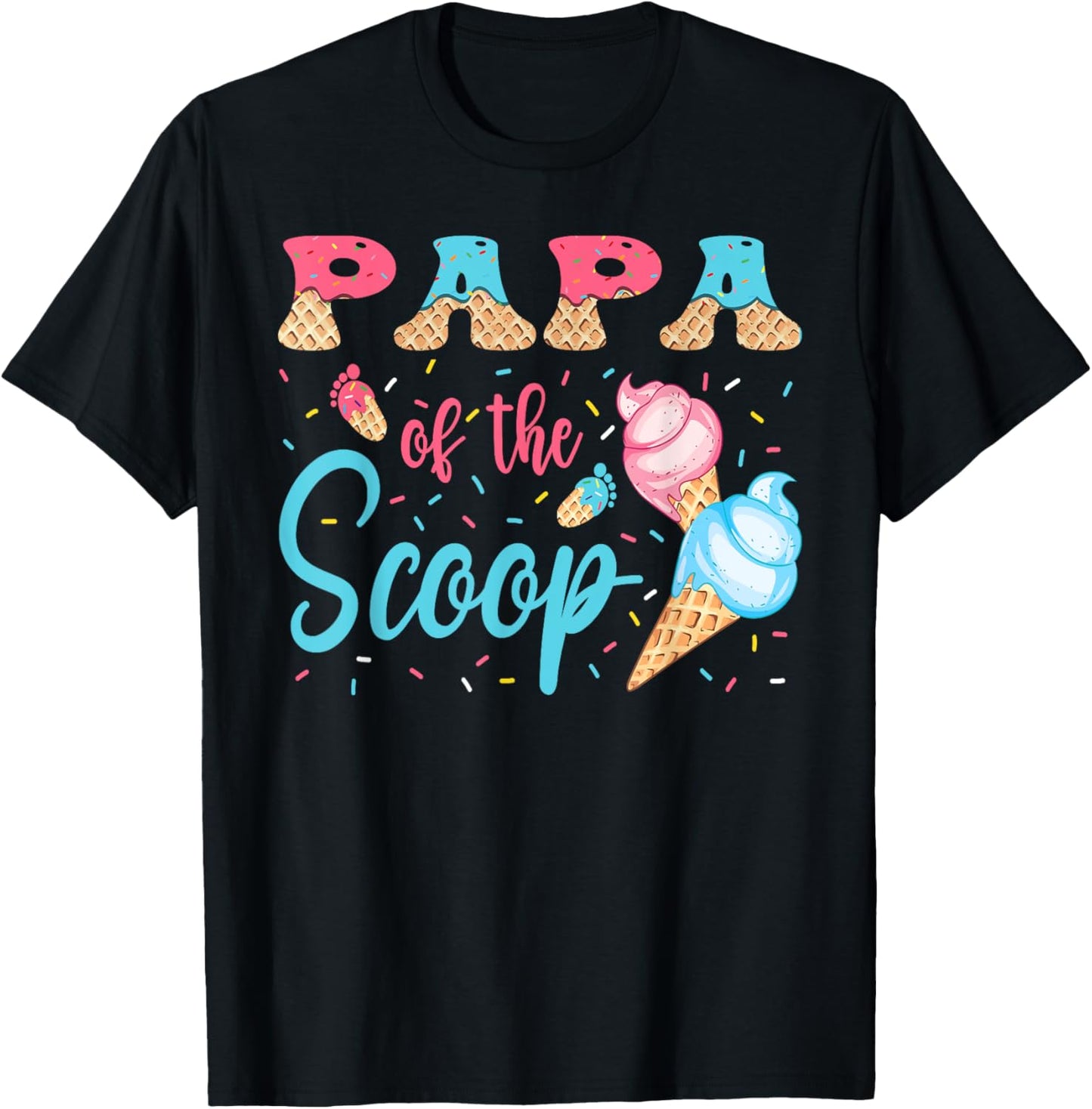 Papa Of The Scoop Ice Cream Gender Reveal Baby Shower T-Shirt - T-Shirt | Black