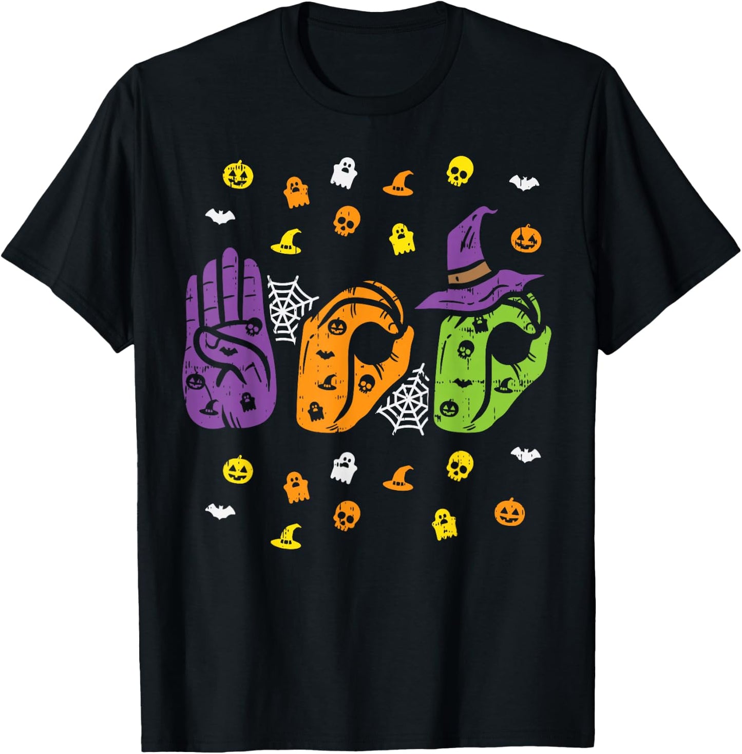 Boo Hands American Sign Language Pride ASL Halloween T-Shirt - T-Shirt | Black