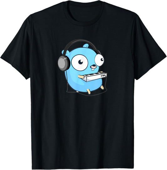 Music Gopher - Fun Programmer Developer GO lang Logo T-Shirt - T-Shirt | Black