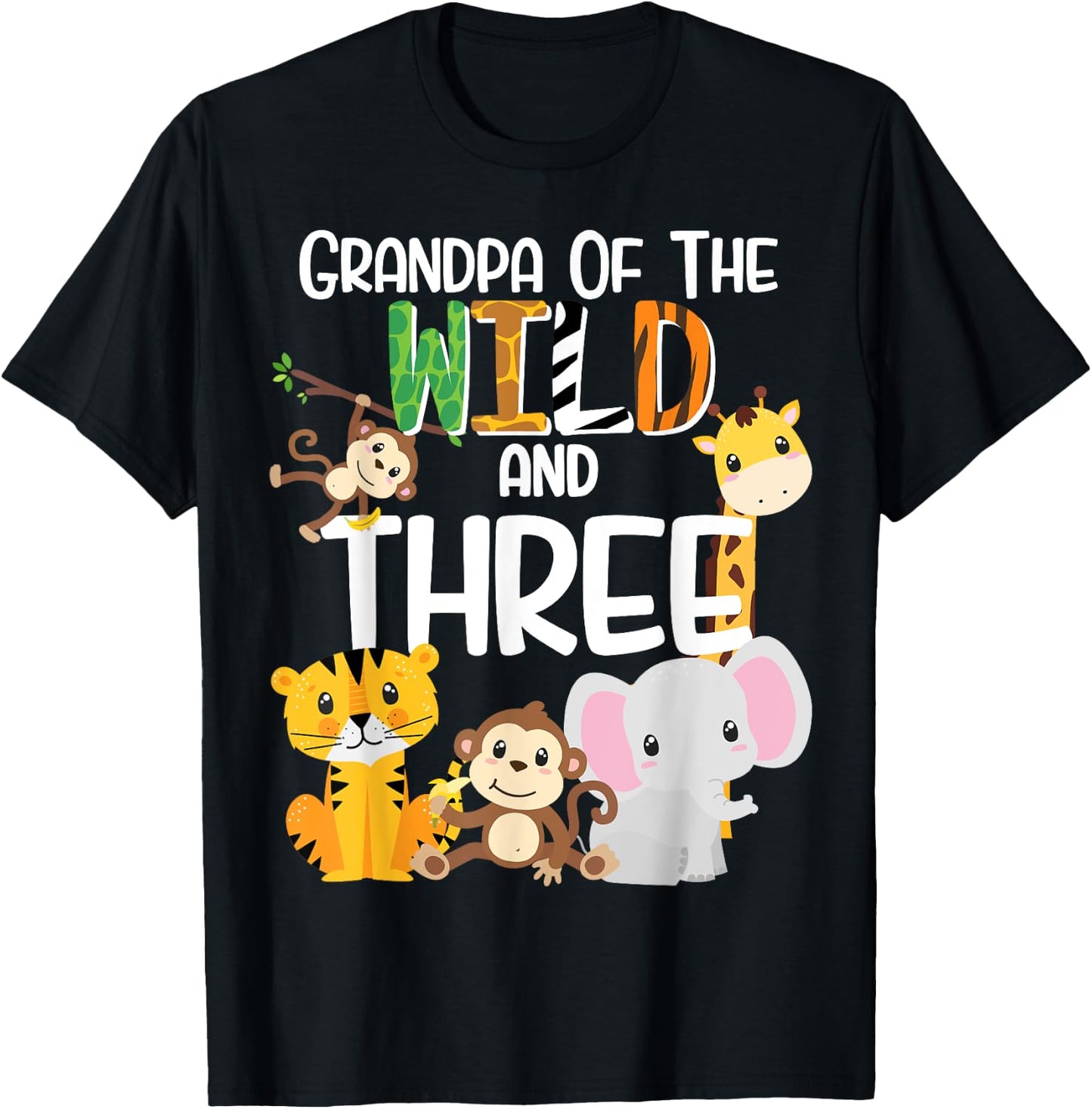 Grandpa of the Wild and 3 Zoo Theme Birthday Safari Jungle T-Shirt - T-Shirt | Black
