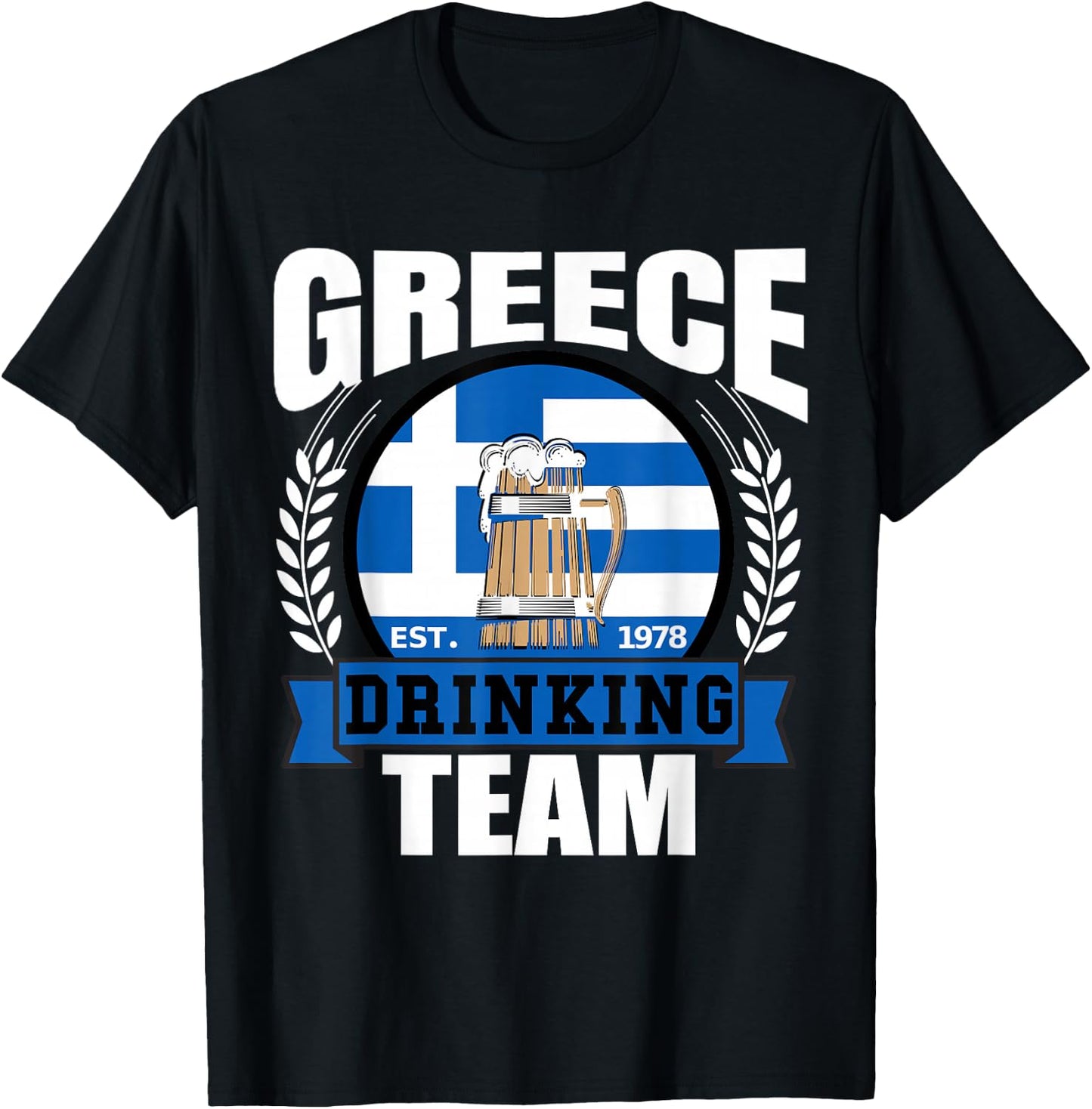 Greece Drinking Team Greek Flag Beer Party Grecian Gift T-Shirt - T-Shirt | Black