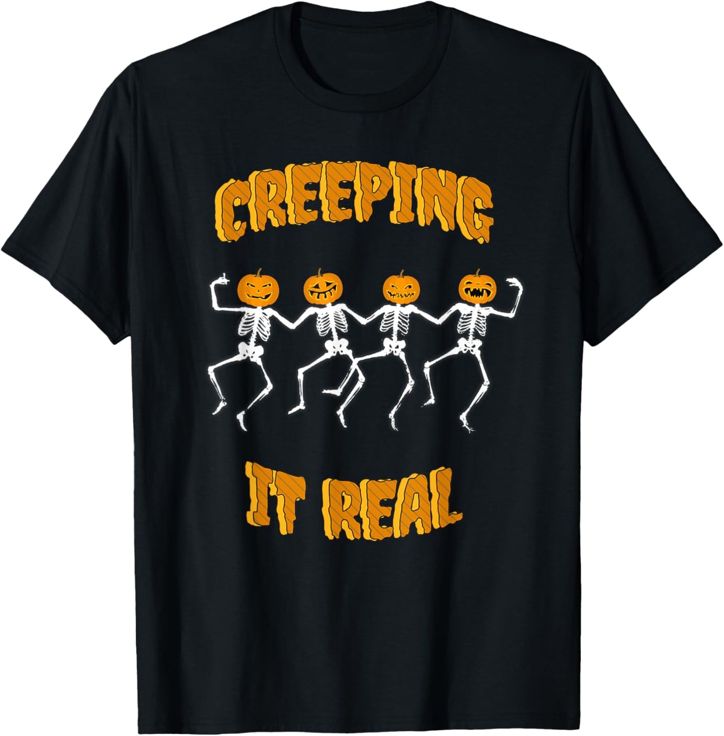 Funny Creeping it Real Skeleton Halloween Jack'o Lantern T-Shirt - T-Shirt | Black