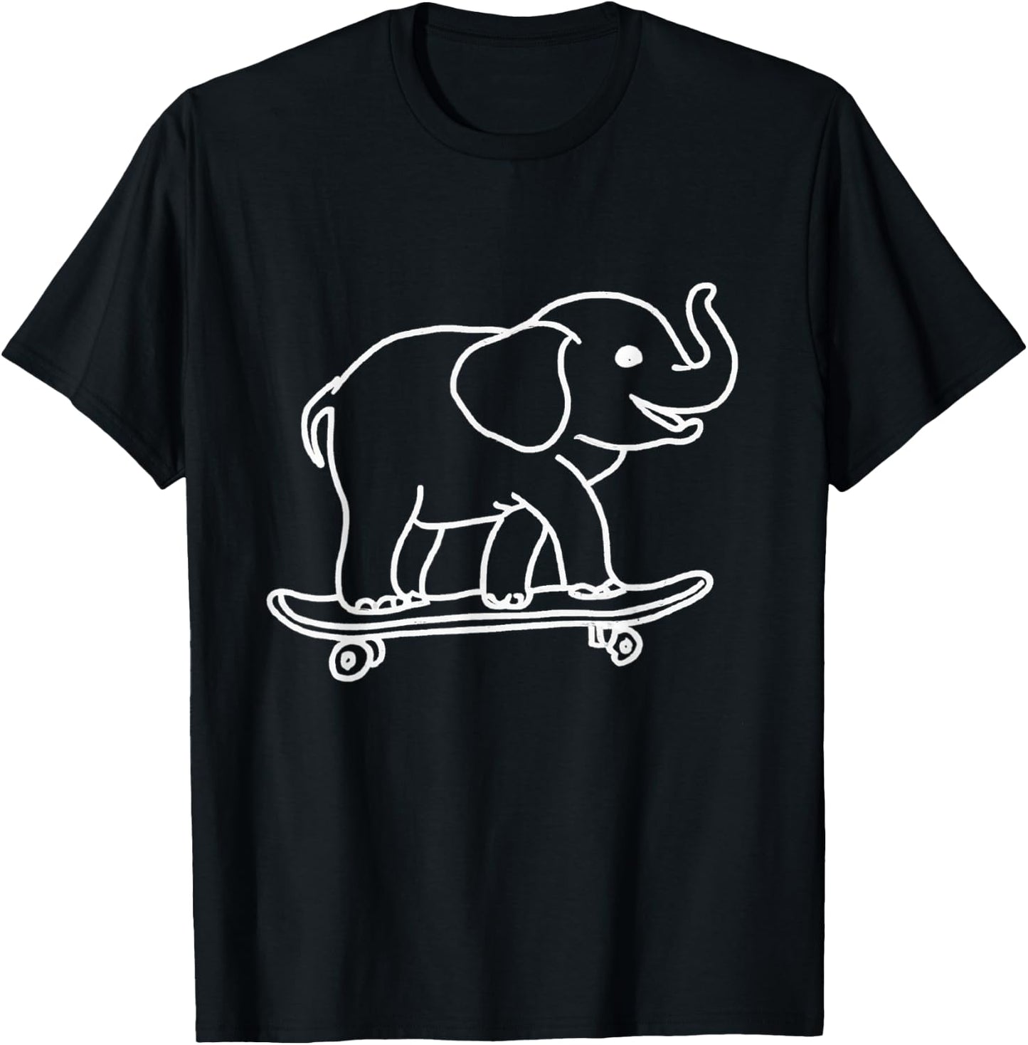 Elephant Skateboarding Outline Line Drawing Skater Elephant T-Shirt - T-Shirt | Black