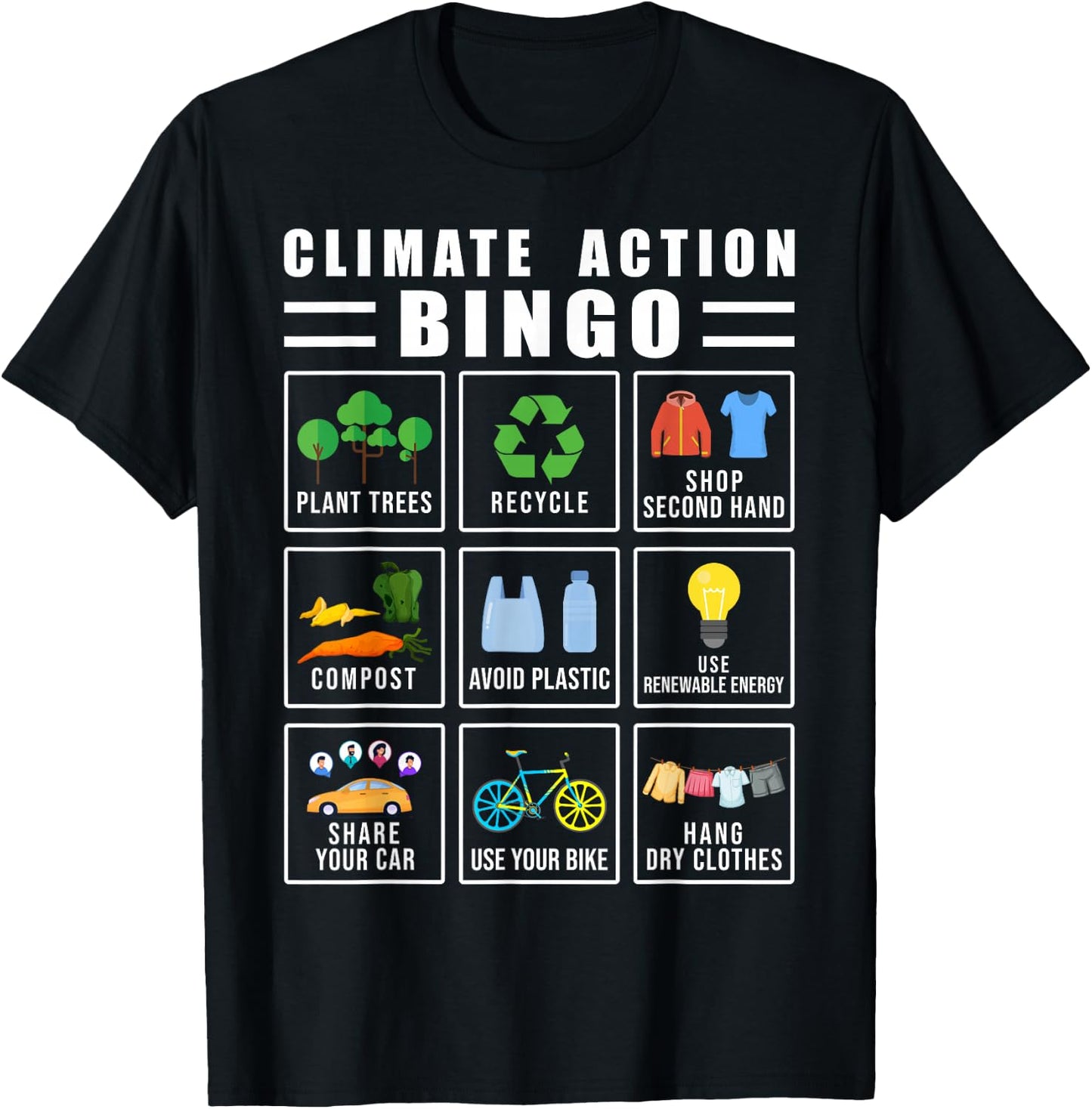 Climate Action Bingo Earth Day Climate Change T-Shirt - T-Shirt | Black