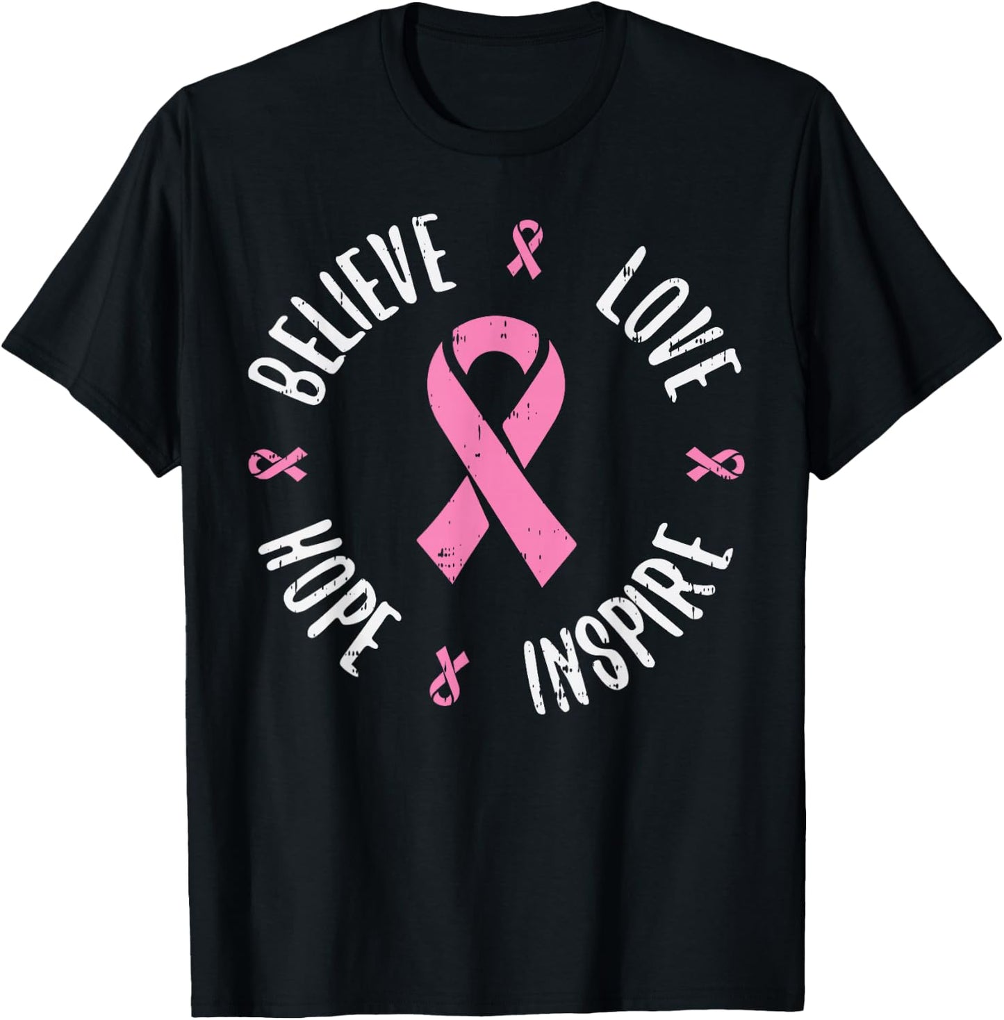 Believe Love Hope Pink Ribbon Breast Cancer Awareness Gift T-Shirt - T-Shirt | Black