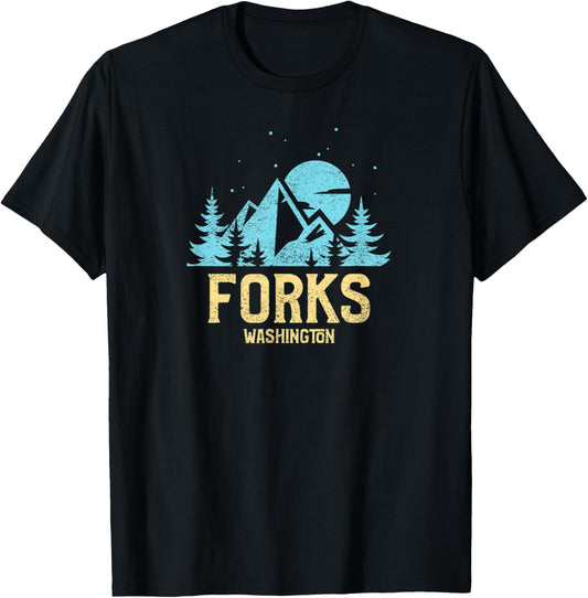 Forks Washington, Outdoors, WA NW retro style, great Gift T-Shirt - T-Shirt | Black