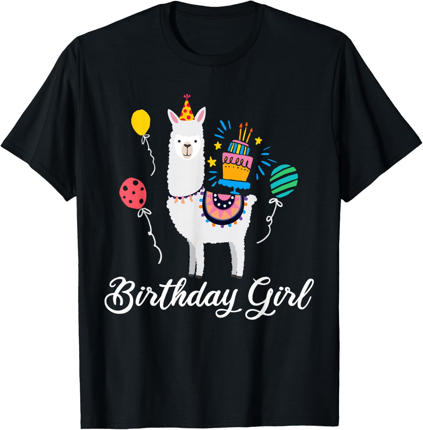 Cute Birthday Llama Girl T Shirt Alpaca Animal Kids Gift T-Shirt - T-Shirt | Black