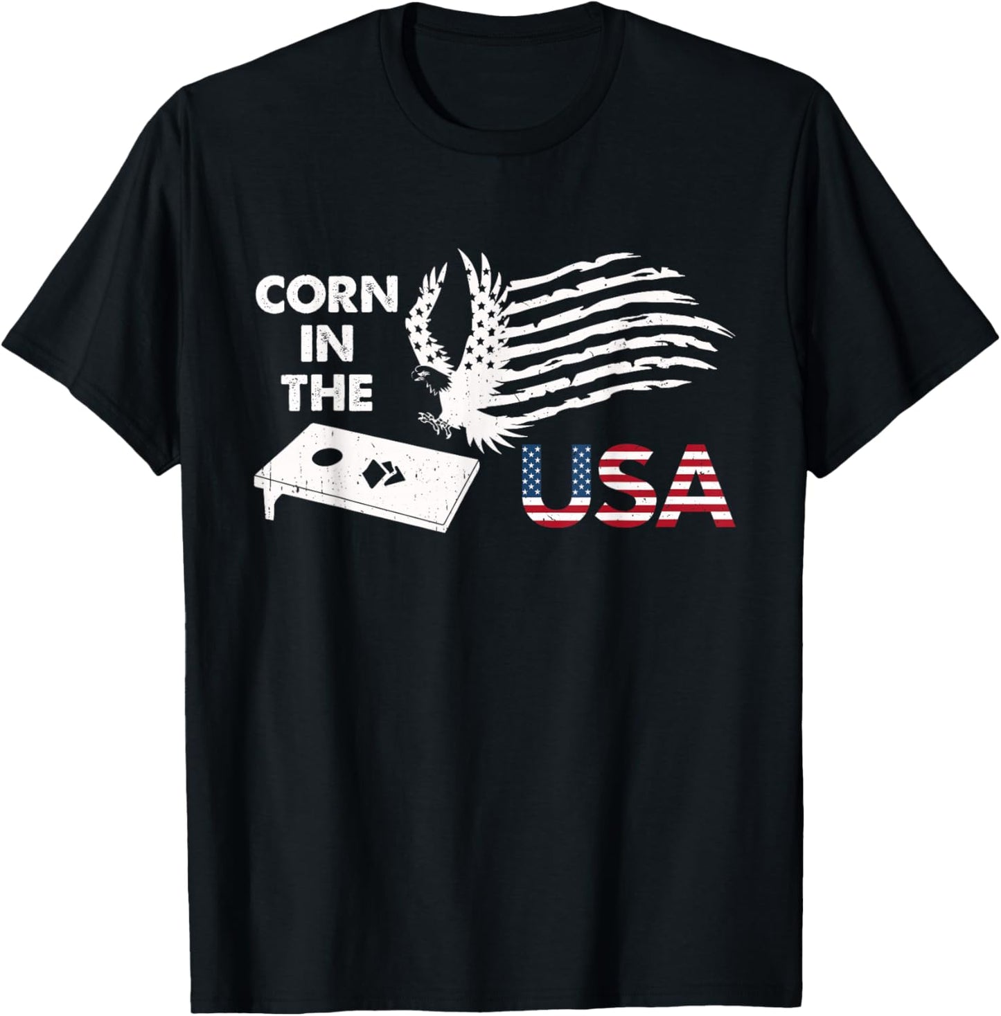 Patriotic Cornhole Player Corn In The USA American Flag T-Shirt - T-Shirt | Black