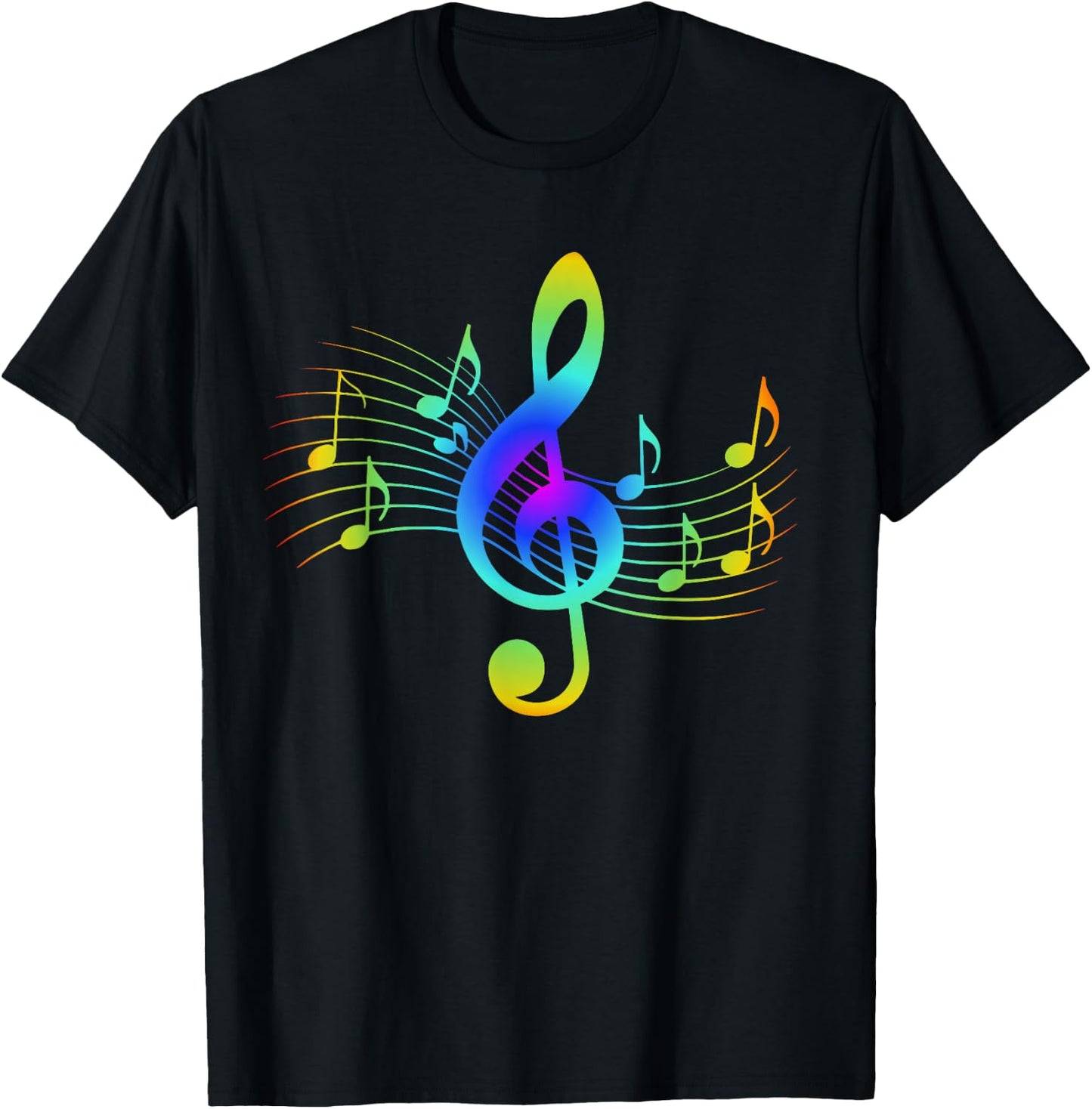 Colourful Treble Clef and Musical Notes Design for Music Love T-Shirt - T-Shirt | Black