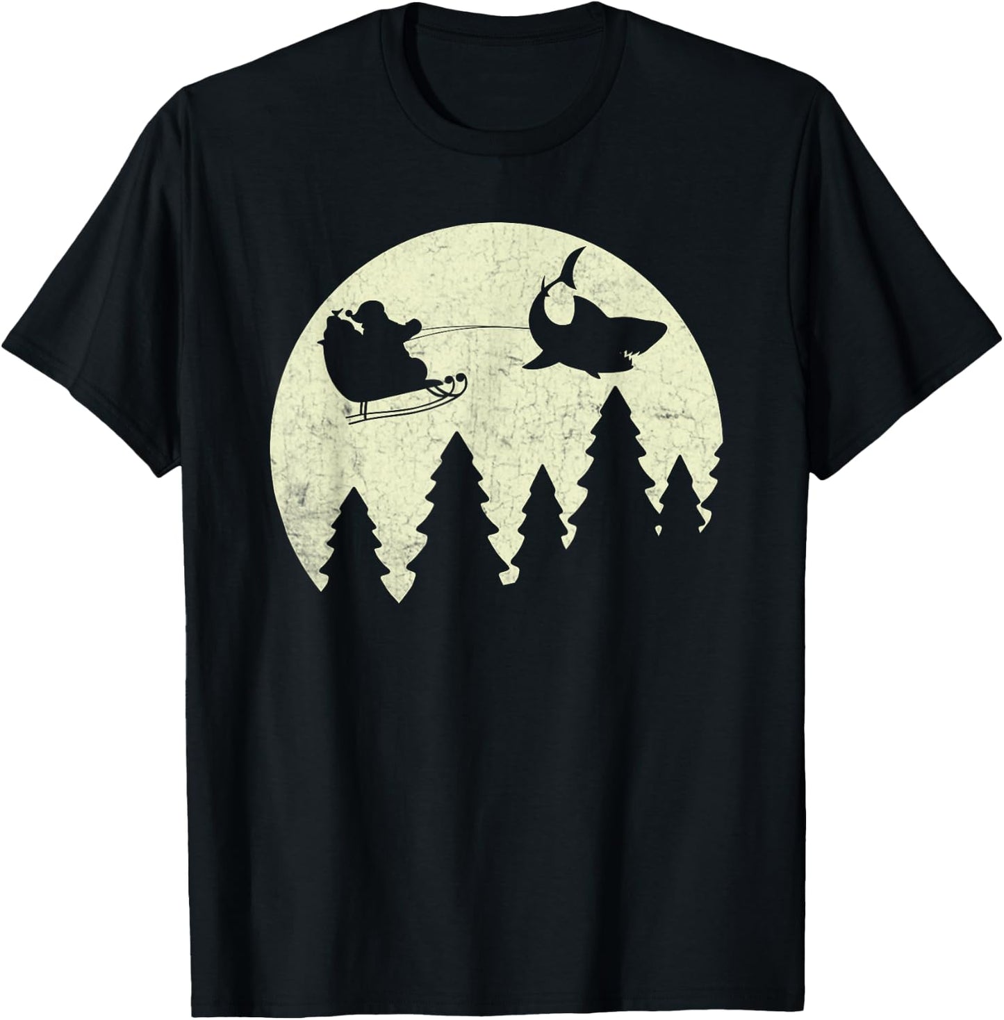 Santa Claus Shark Sleigh Christmas Funny T-Shirt - T-Shirt | Black