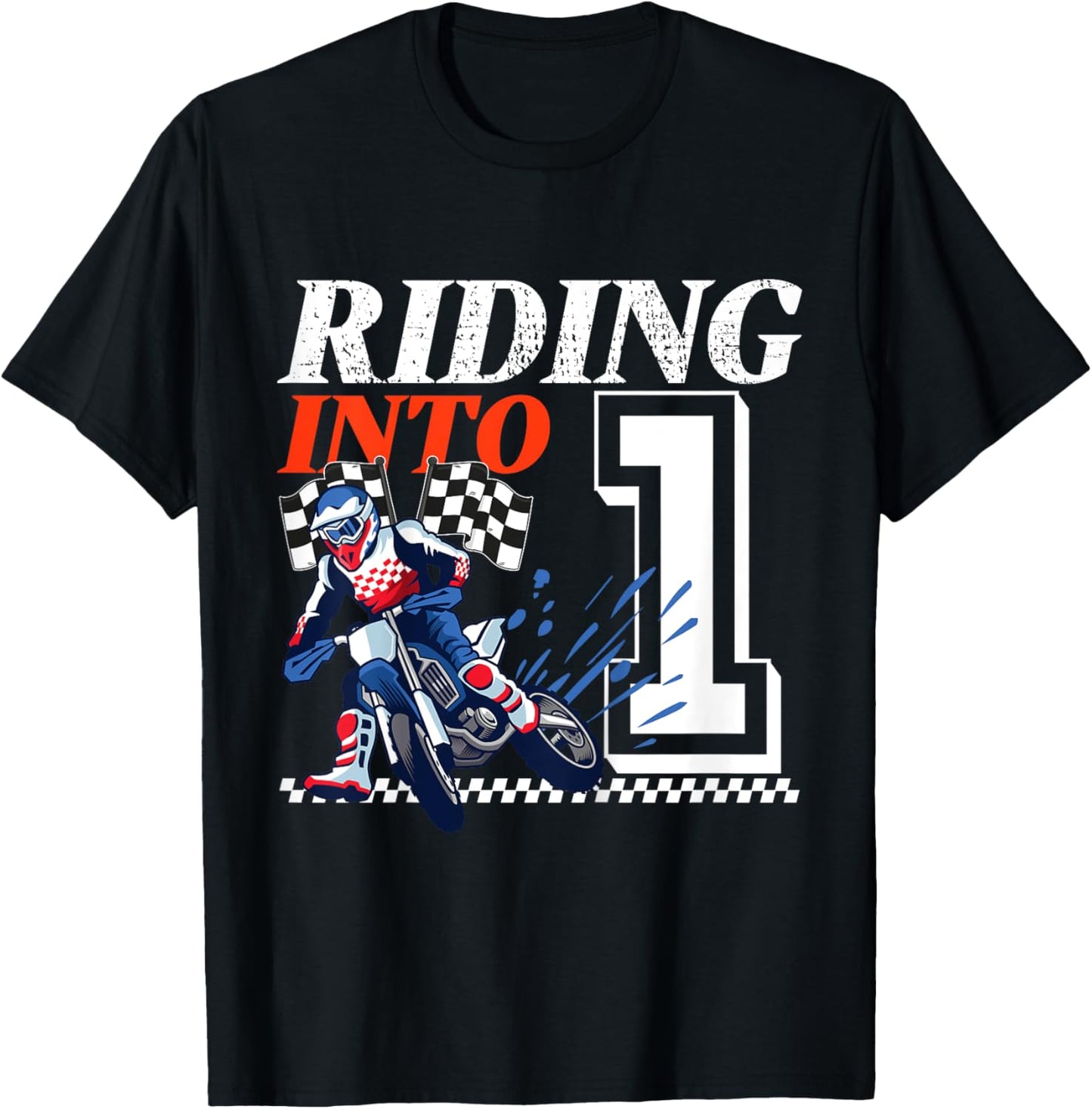 Kids Dirt Bike Riding into 1 Year Motocross 1st Birthday Party T-Shirt - T-Shirt | Black