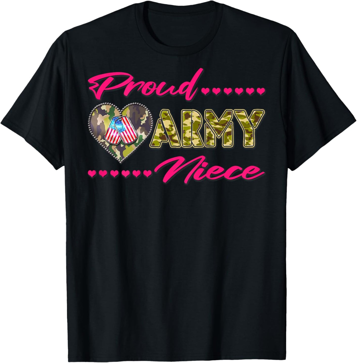 Proud Army Niece - Camo US Flag Dog Tag Military Family Gift T-Shirt - T-Shirt | Black