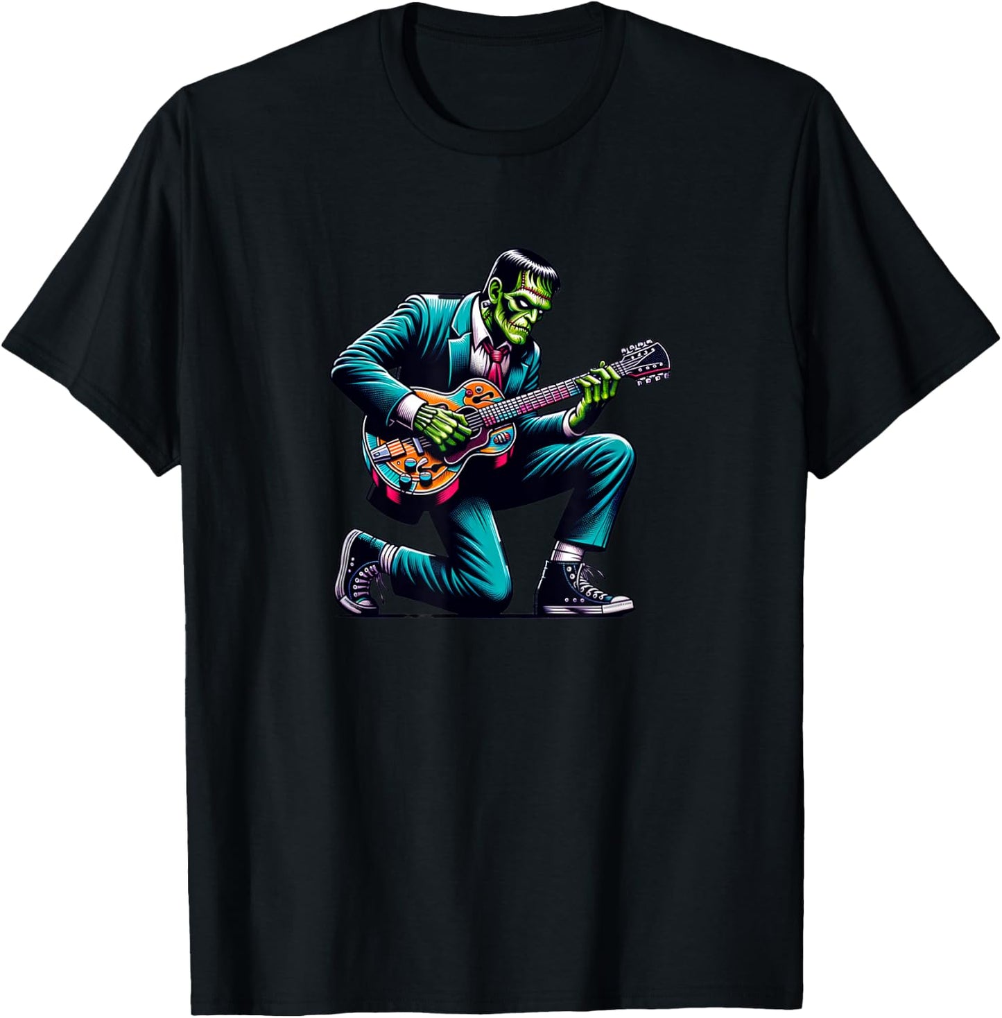Frankenstein Guitar Lover, Halloween, Monster Vibes T-Shirt - T-Shirt | Black