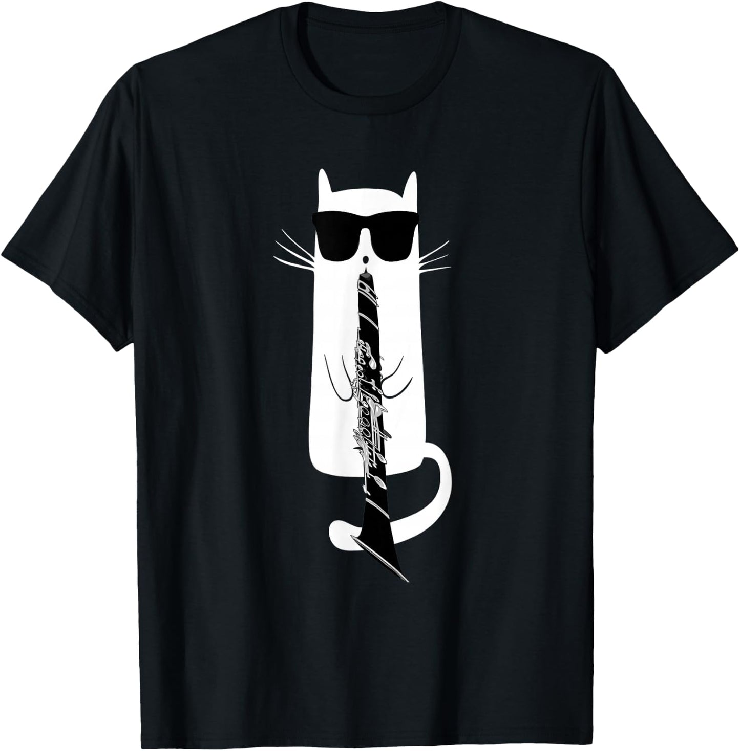 Funny Cat Wearing Sunglasses Playing Clarinet T-Shirt - T-Shirt | Black