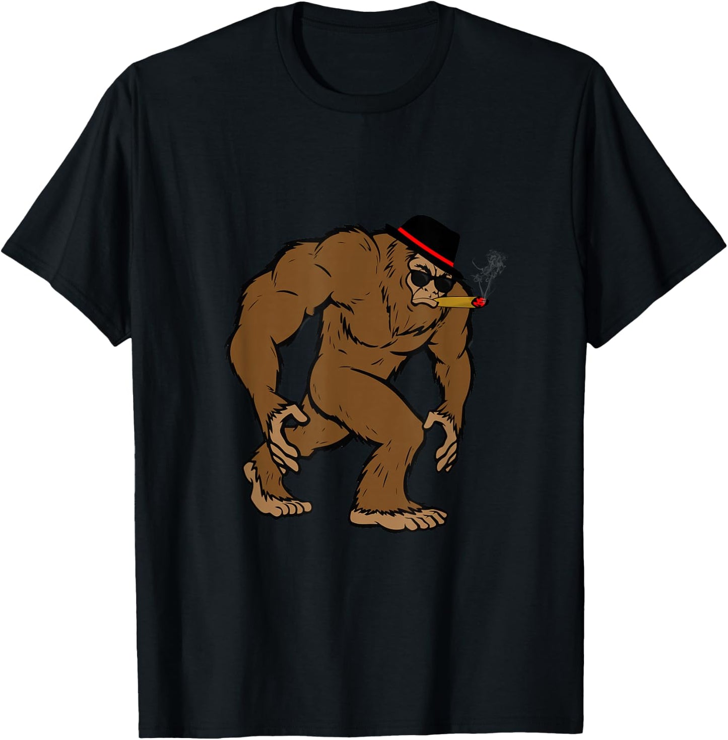 Bigfoot With Cigar Cigar Lover Smoking Design T-Shirt - T-Shirt | Black
