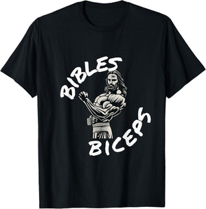 Bibles and Biceps Funny Gym Workout Christian T-Shirt - T-Shirt | Black