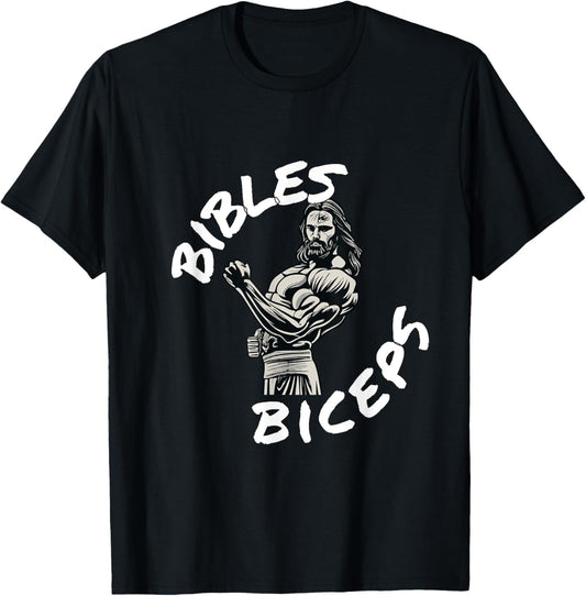 Bibles and Biceps Funny Gym Workout Christian T-Shirt - T-Shirt | Black