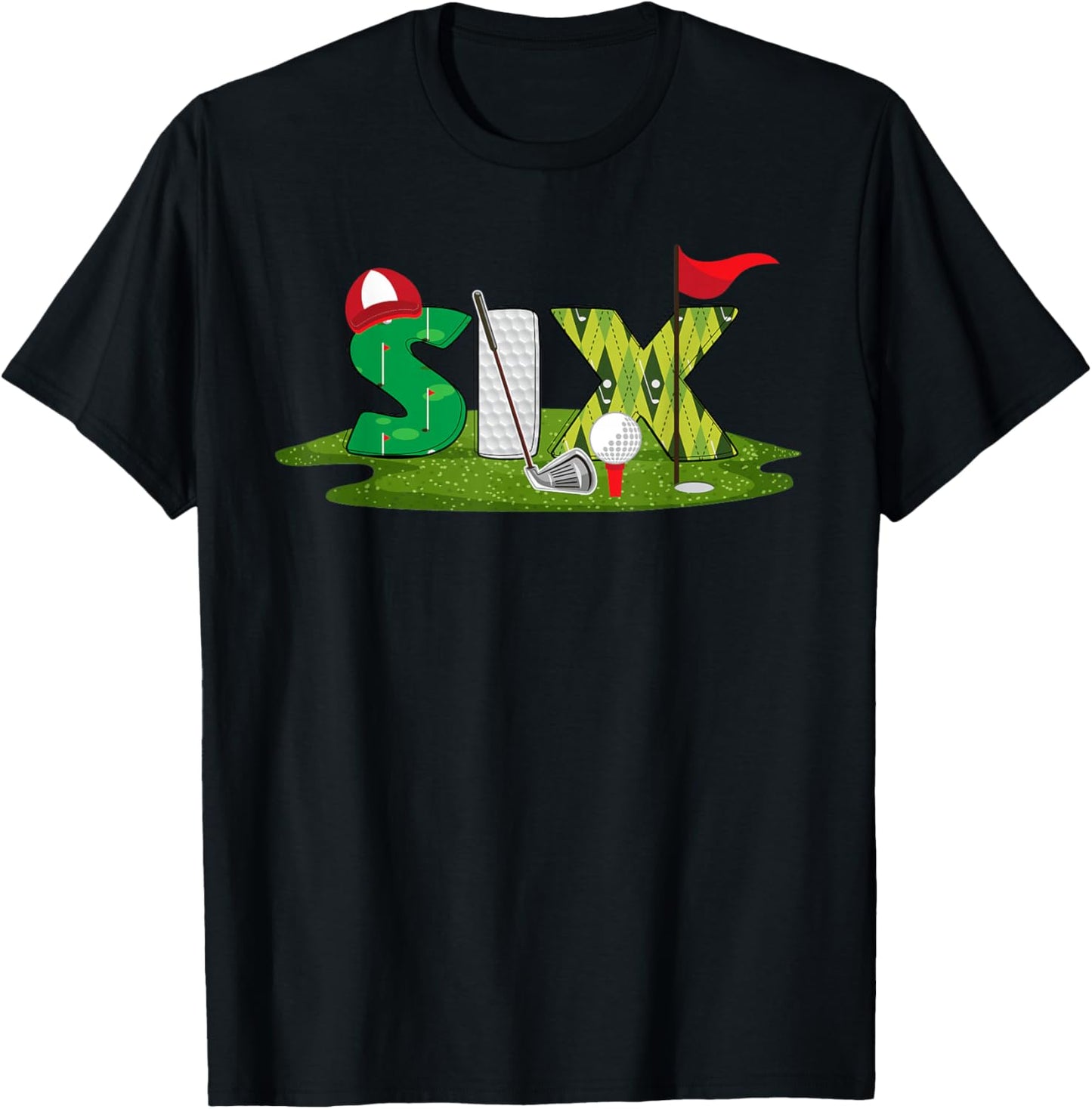 6th Birthday Golf Theme 6 Year Old Kids Sport Party T-Shirt - T-Shirt | Black