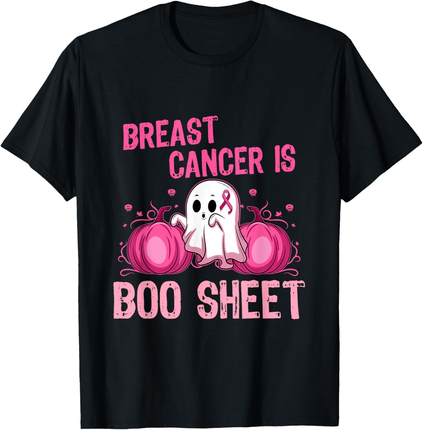 Halloween Women Boob Skeleton Breast Cancer Ribbon Support T-Shirt - T-Shirt | Black
