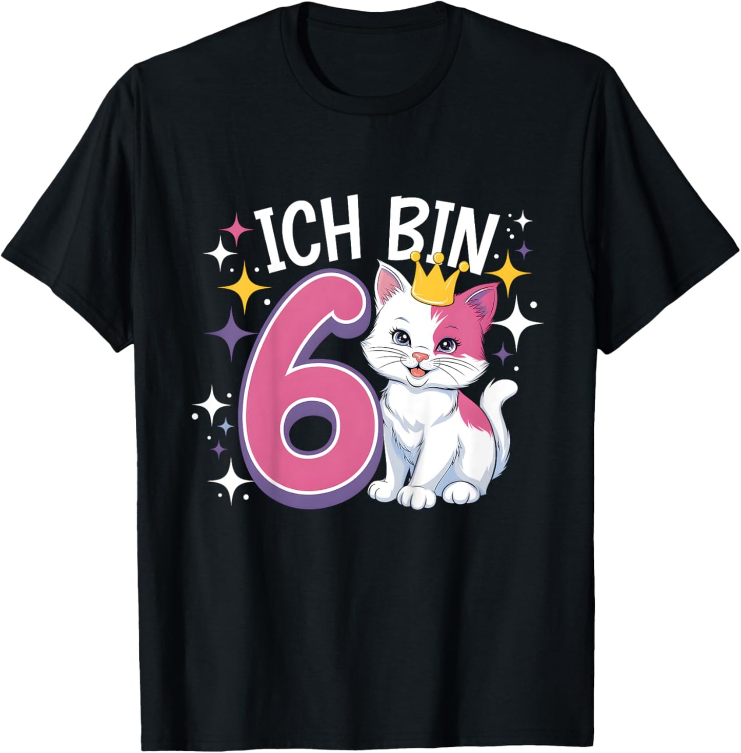 Kinder 6. Geburtstag Kindergeburtstag Sechster Geburtstag Katze T-Shirt - T-Shirt | Black
