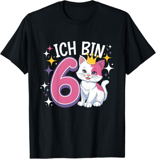 Kinder 6. Geburtstag Kindergeburtstag Sechster Geburtstag Katze T-Shirt - T-Shirt | Black