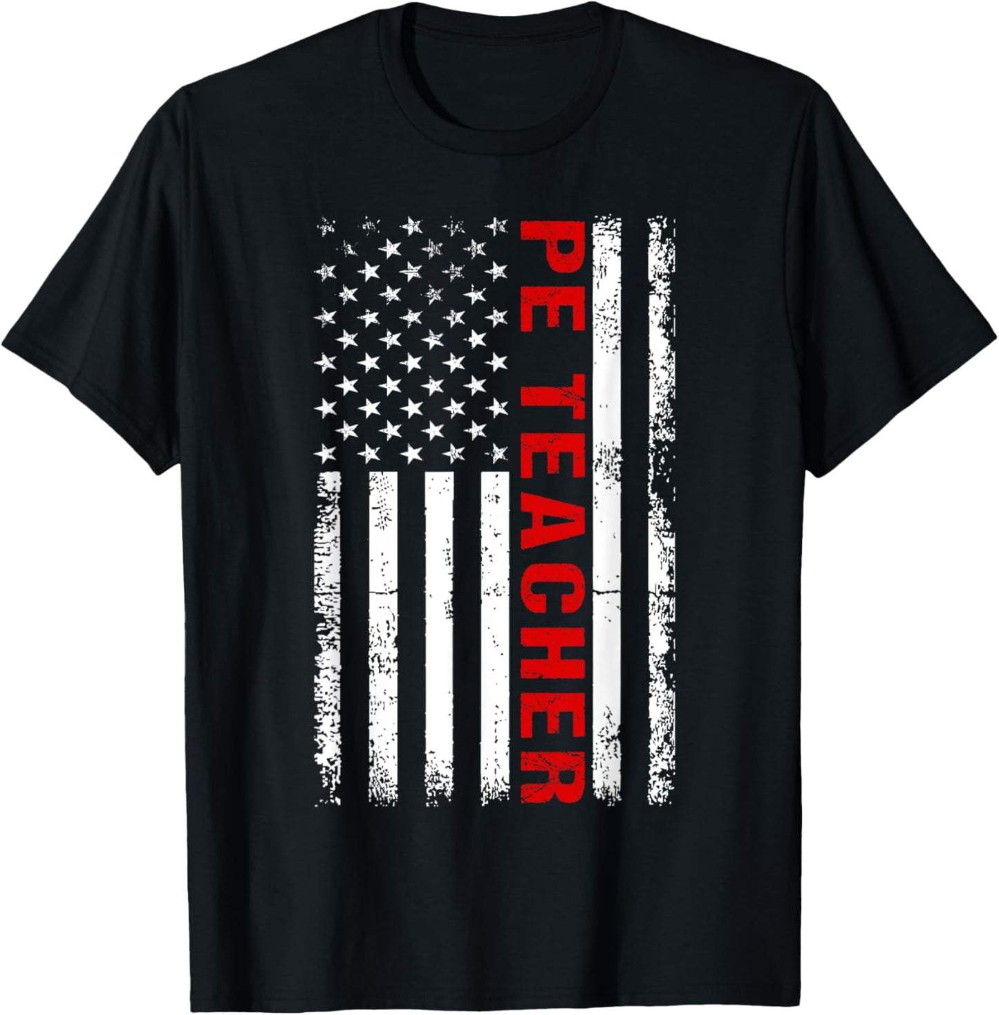 PE Physical Education Teacher P.E. USA Flag Patriot Coach T-Shirt - T-Shirt | Black