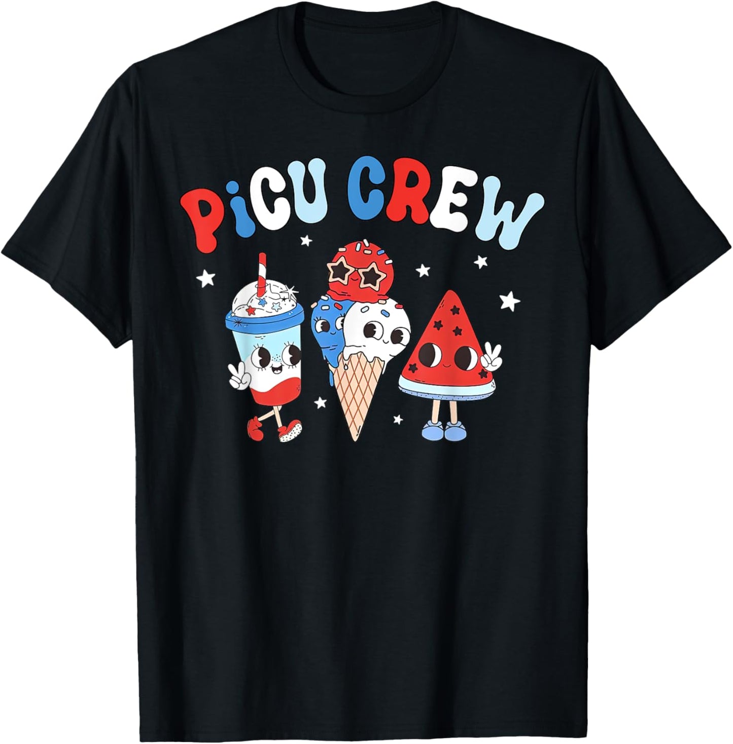 PICU Crew Pediatric Nurse Appreciation Patriotic 4th Of July Men T-Shirt - T-Shirt | Black