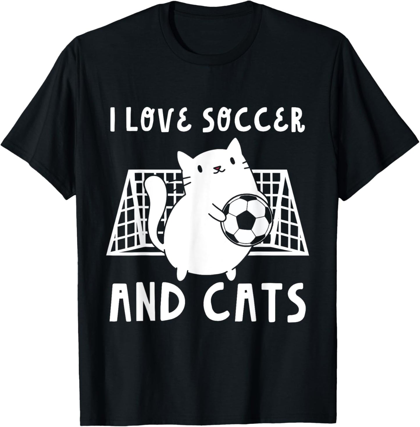 Cute I Love Soccer And Cats Funny Soccer Goalie Goalkeeper T-Shirt - T-Shirt | Black