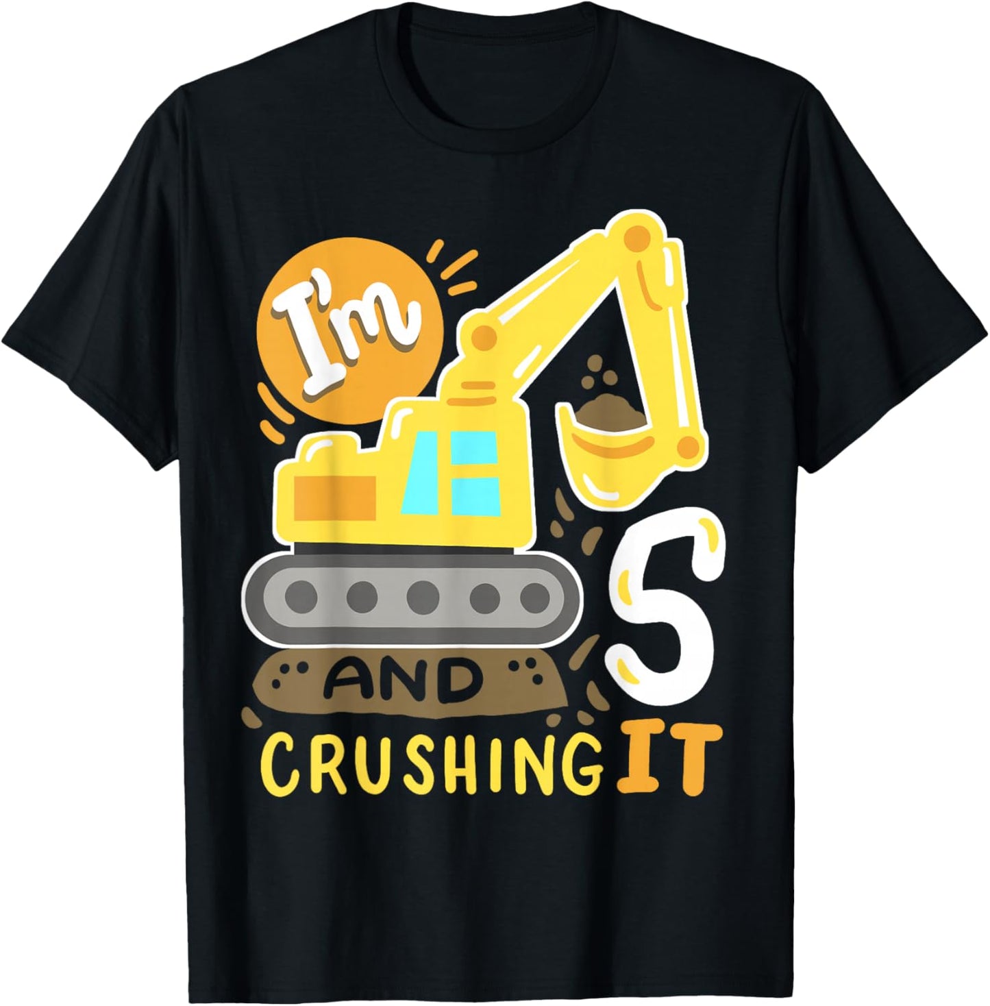 Kids 5th Construction Birthday Party I'm 5 Crushing It Boys T-Shirt - T-Shirt | Black
