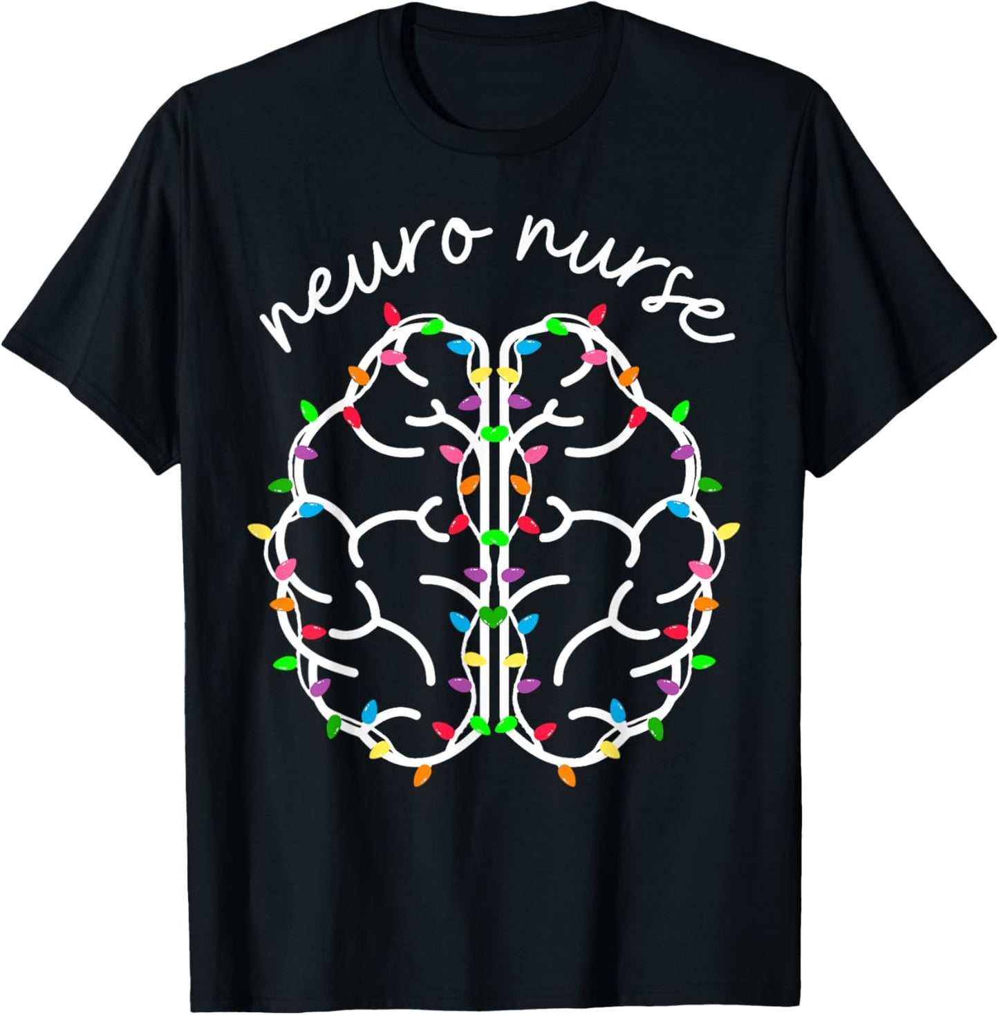 Neuro Crew Nurse Christmas Lights Brain Science Neuroscience T-Shirt - T-Shirt | Black