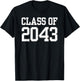 Class of 2043 Kindergarten to Graduation Grow With Me funny T-Shirt - T-Shirt | Black