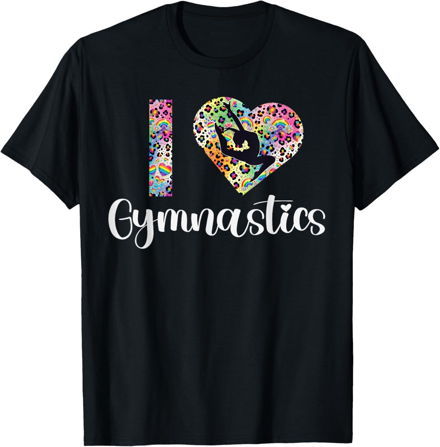 Funny I Heart Gymnastics Acrobat Gymnast Leopard Print T-Shirt - T-Shirt | Black