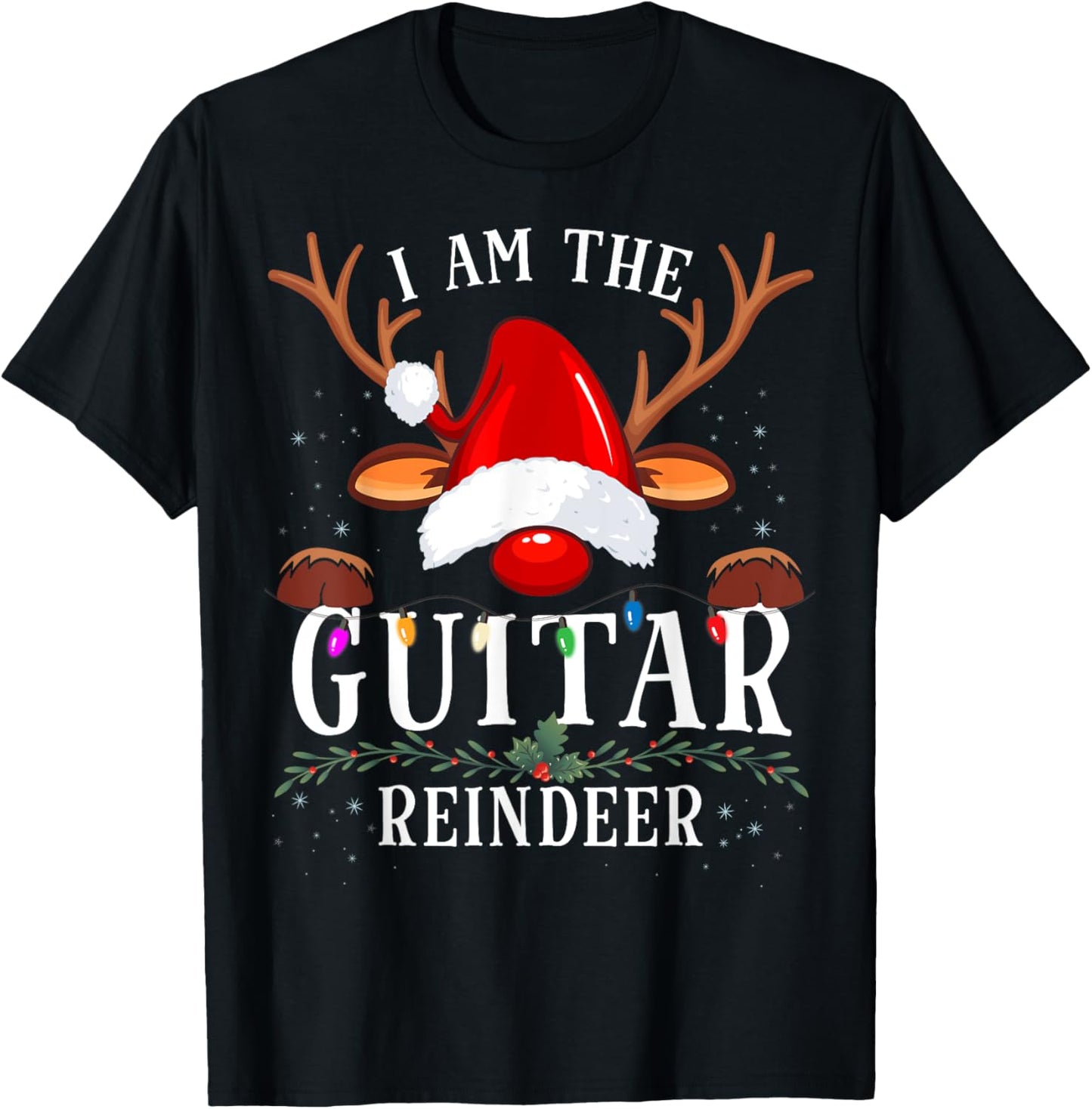 I Am The Guitar Reindeer Christmas Family T-Shirt - T-Shirt | Black