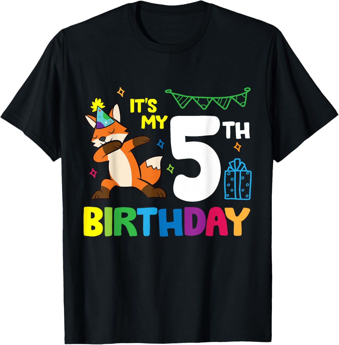 Fox Birthday It's My 5th Birthday Fox Birthday Party T-Shirt - T-Shirt | Black
