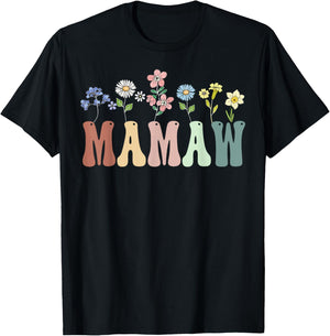 Mamaw Gifts Women Wildflower Floral Design Mamaw T-Shirt - T-Shirt | Black